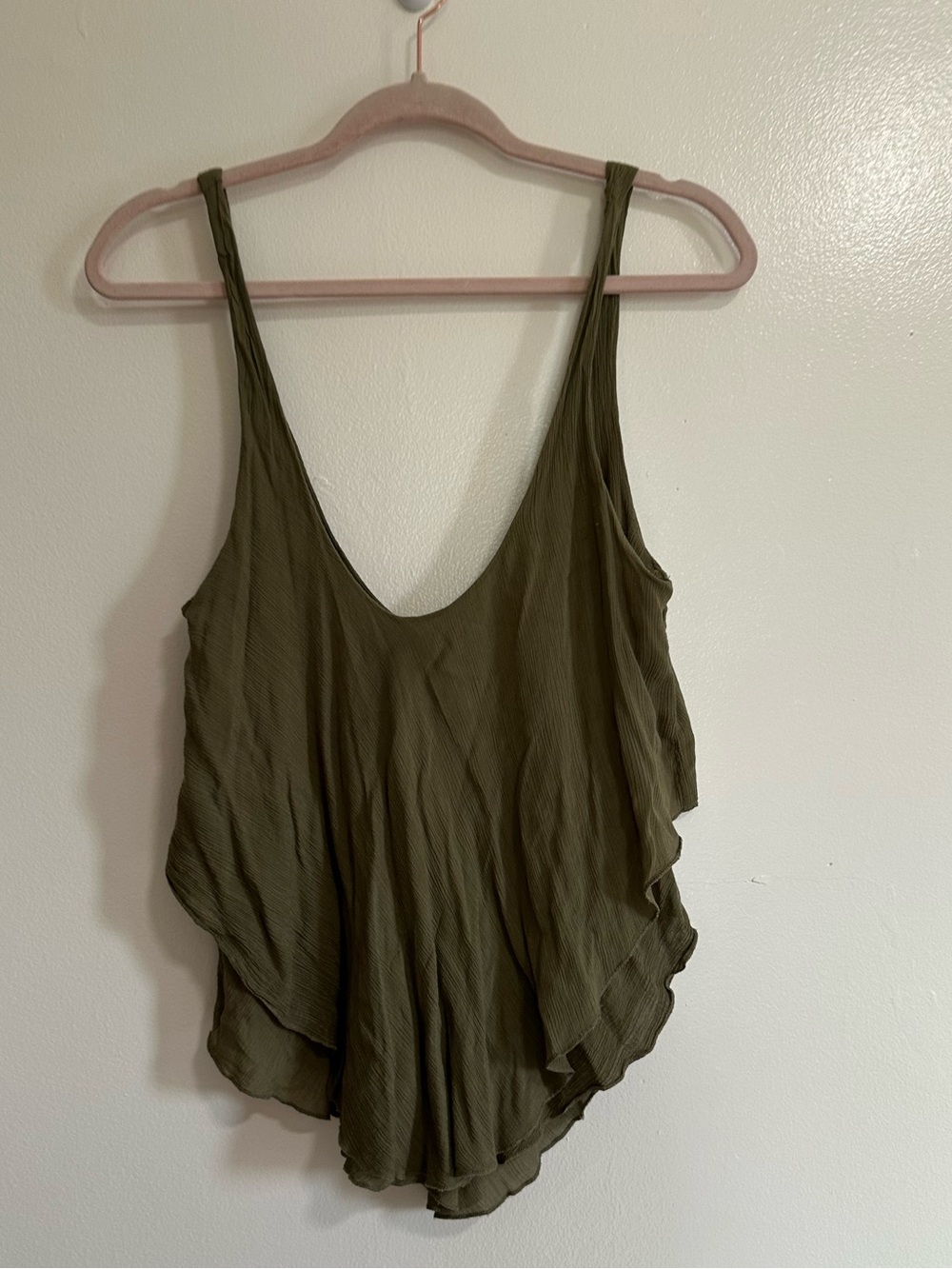 Intimately Free People Olive Green Tiered Tank Top, Size Small